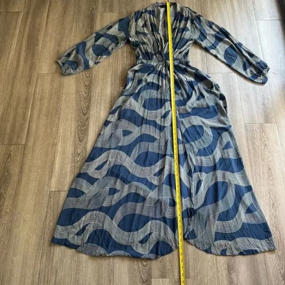 Dress Forum Los Angeles Dress Boho Hippie Wrap Blue And White V-neck Maxi Sz S - Picture 3 of 14
